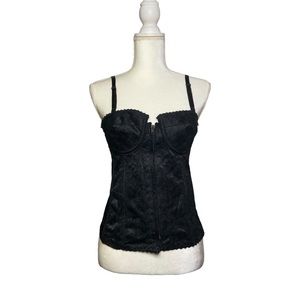 1980s Vintage Corset Lace & Satin Bustier Black Goth Dark Romance Steampunk